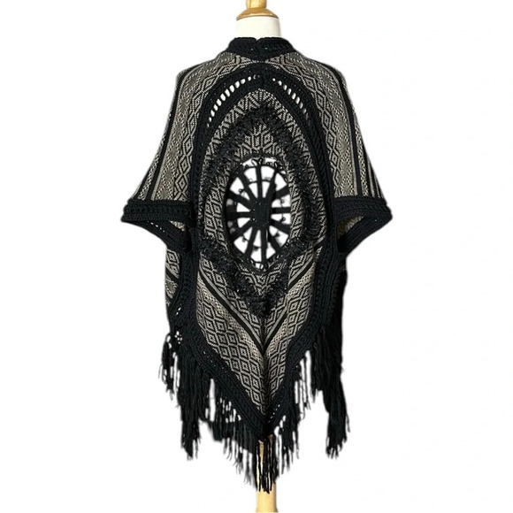 ANTHROPOLOGIE Galenia Cardigan Bohemian Crochet Fringe Lambswool Tribal, OS - Picture 16 of 16